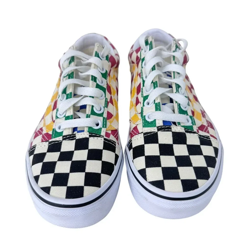 VANS Old Skool Sneakers Unisex Size M4.5 W6 White Multi Glitter Check Lace Up